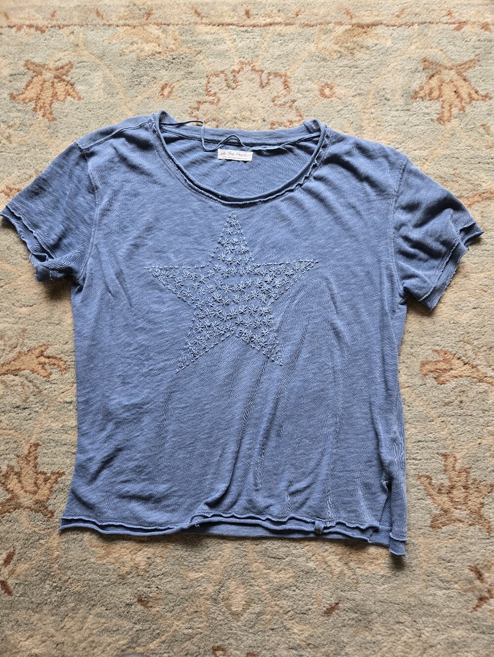 Free People Denim Blue Embroidered Star Tee In Size M.